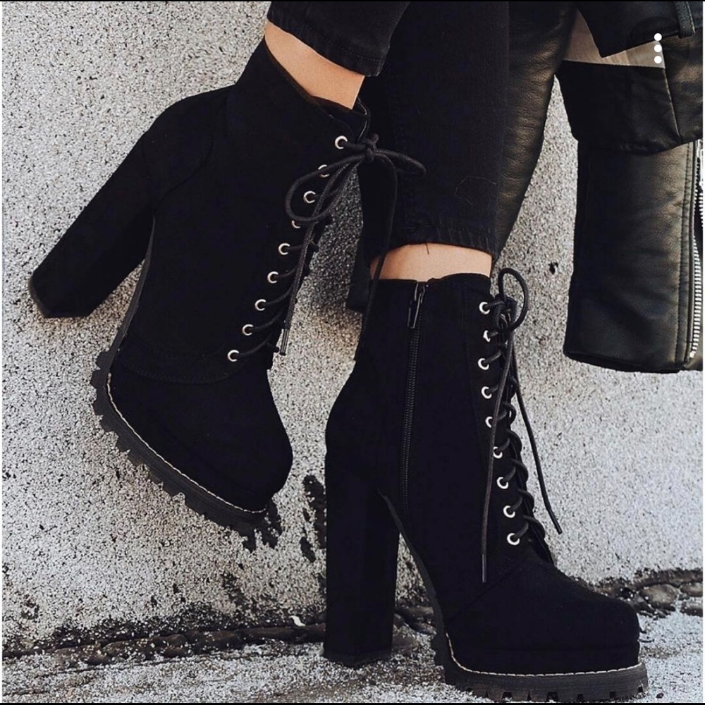 Lace up vegan suede black booties